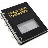 Performore Flight Crew Checklist Binder (Black) with 5 Loose Leaf Rings - Includes 25 Sheet Protectors and Business Card Size Pocket ON Front Cover for Label, for 8" X 5" Paper