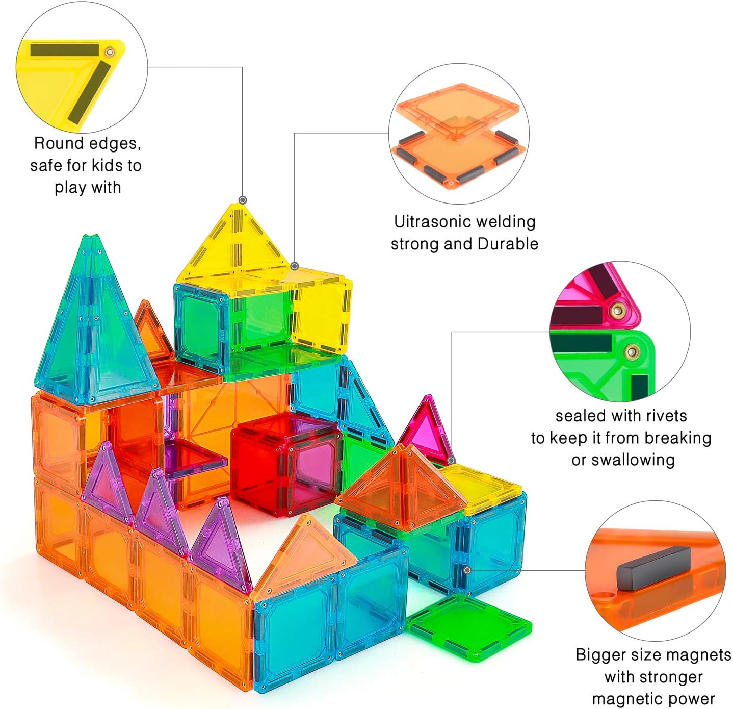 BMAG 120 PCS Magnetic Building Blocks, 3D Magnet Building Tiles, STEM Construction Building Set, Stacking Toys with 2 Car: Toys & Games