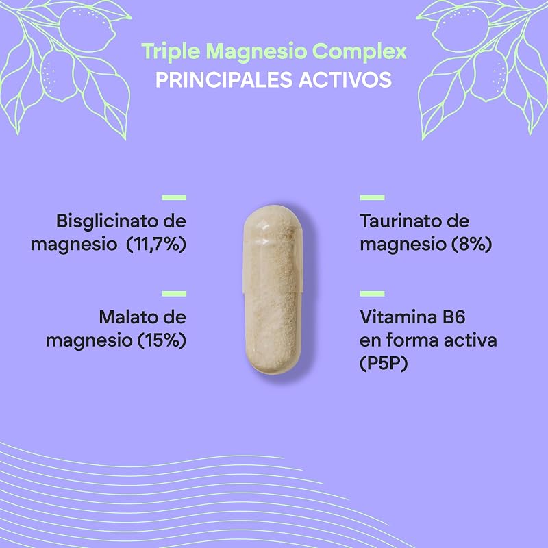 Triple Magnesio Complex Bisglicinato + Malato + Taurato Cansancio, Fatiga, Energía y Sistema Nervioso, con Vitamina B6-120 Cápsulas Nutralie — foto 4 de 6