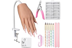 WILFNIEE Practice Hand for Acrylic Nails: Realistic Silicone Nail Hand Practice with Tattoo Stickers - Flexible Fake Hand Mannequin Nail Hand Kit for Beginners