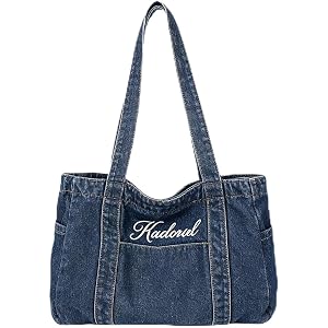Personalized Denim Tote Bag for Women,Custom Jean Purse Hobo Bag Shoulder Handbags with Embroidered Name