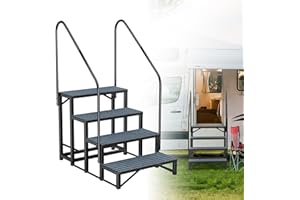 LXVOOEE Rv Steps with Handrail 4 Step,Hot Tub Steps with Anti-Slip Mats,Heavy Duty Metal Mobile Home Stairs,Camper Steps for Travel Trailer,Portable Step Ladder for Spa,Pool and Porch