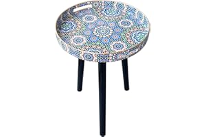 Zosenley Round Indoor Side Tables with Detachable Wooden 3 Legs, Versatile Indoor Tray Table, Perfect for Indoor Round Coffee Table Tea, and Relaxation Time 17.7 Inch (Moroccan)