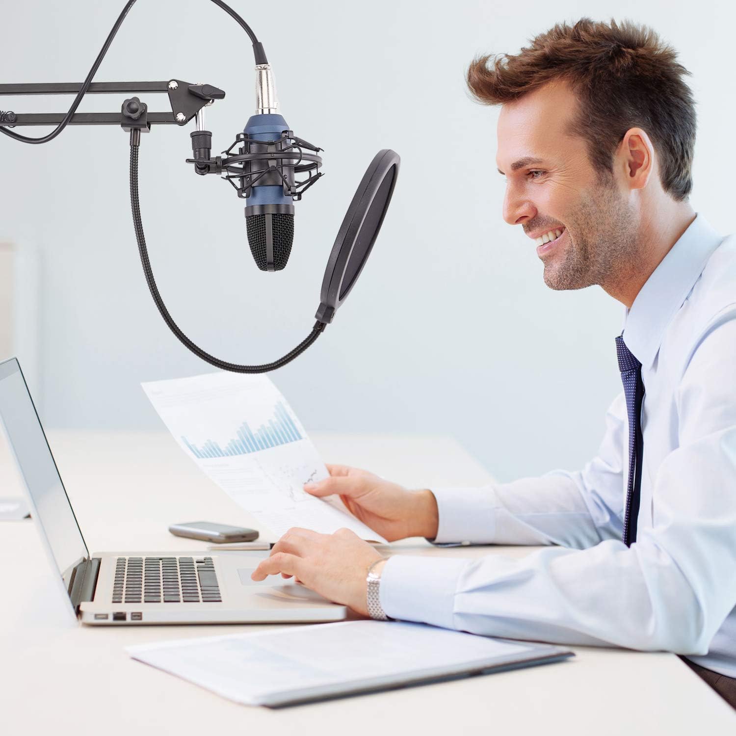 Condenser Microphone ZINGYOU Computer Mic ZY-007 Recording Bundle for Gaming Streaming YouTube Videos Professional Cardioid Microphone Include Adjustable Arm Stand, Shock Mount and Pop Filter(Blue): Musical Instruments