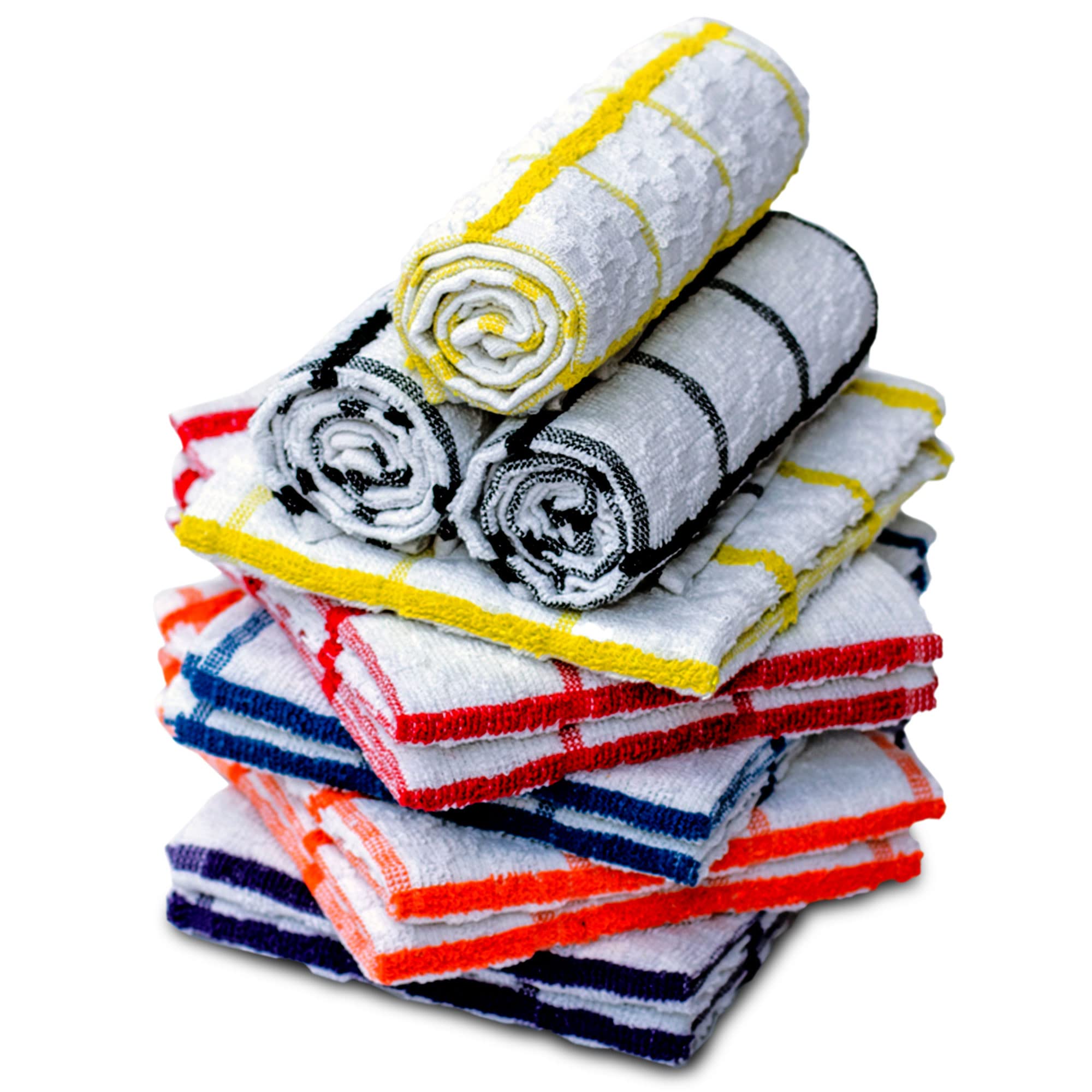 VL Tea Towels 10 Pack 40 X 70 cm Tea Towels for Kitchen, Lint Free Kitchen Cloth with 5 Assorted Colors, Soft Absorbent Dish Towels and Bar Towels, 100% Terry Towelling Cotton Dish Cloths
