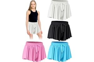 Didaey 4 Pack Girls 2 in 1 Flowy Running Shorts with Pockets Teen Kids Butterfly Gym Shorts Summer Women Workout Yoga