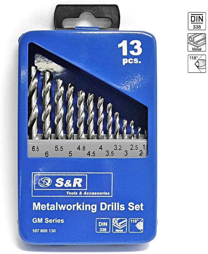 S&R Metal Drill Bit Set 1-6,5mm, 13 Piece, GM DIN 338, Grounded, HSS-Steel,Steel box, Professional Quality - Image 4