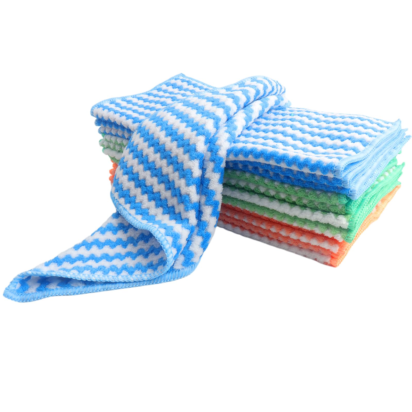 Roellgs Pack of 12 11.8" Super Absorbent Microfibre Anti-Sticky Grease Thickened Dish Cloths Wipe Dry Dish Wipes Kitchen Laundry Cleaning Cloths