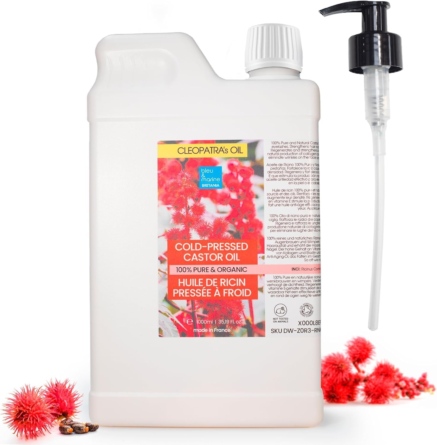 Pure Natural Castor Oil | Hair, Nails, Eyelashes Growth & Moisturizer | Skin Hydrator & Dark Spot Reducer | Beard Care, 1000 ml