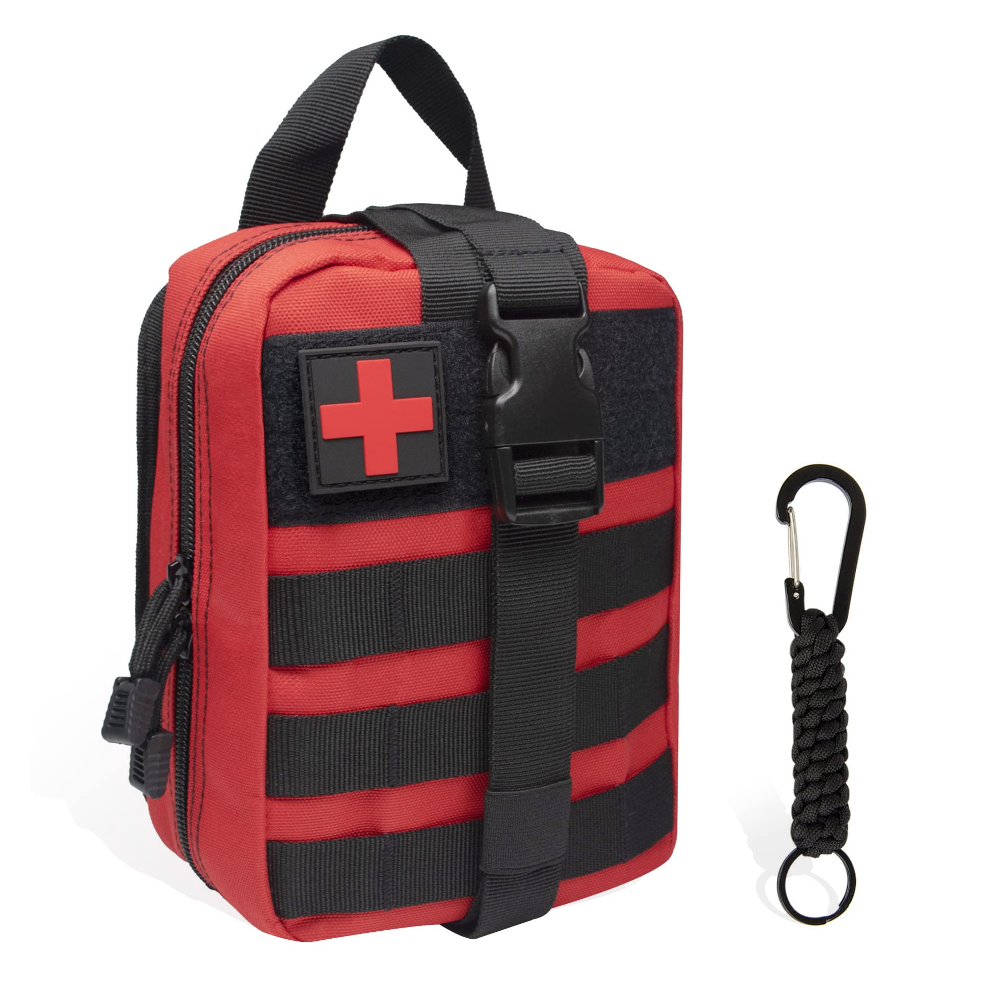 QIYUANT Molle First Aid Bag Tactical IFAK Rip-Away Utility EDC Pouch with Outdoor Hook Hiking Waist Belt Pack Survival Military EMT Emergency Medical Pouch for Home Car Travel Camping Empty Red