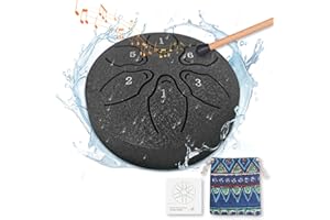 MENGBEI Rain drum for outside, 3 inches 6 Notes Steel Tongue Musical Instrument Drum Rain Chime for garden instrumental,chakra drum kit with music book(Black)