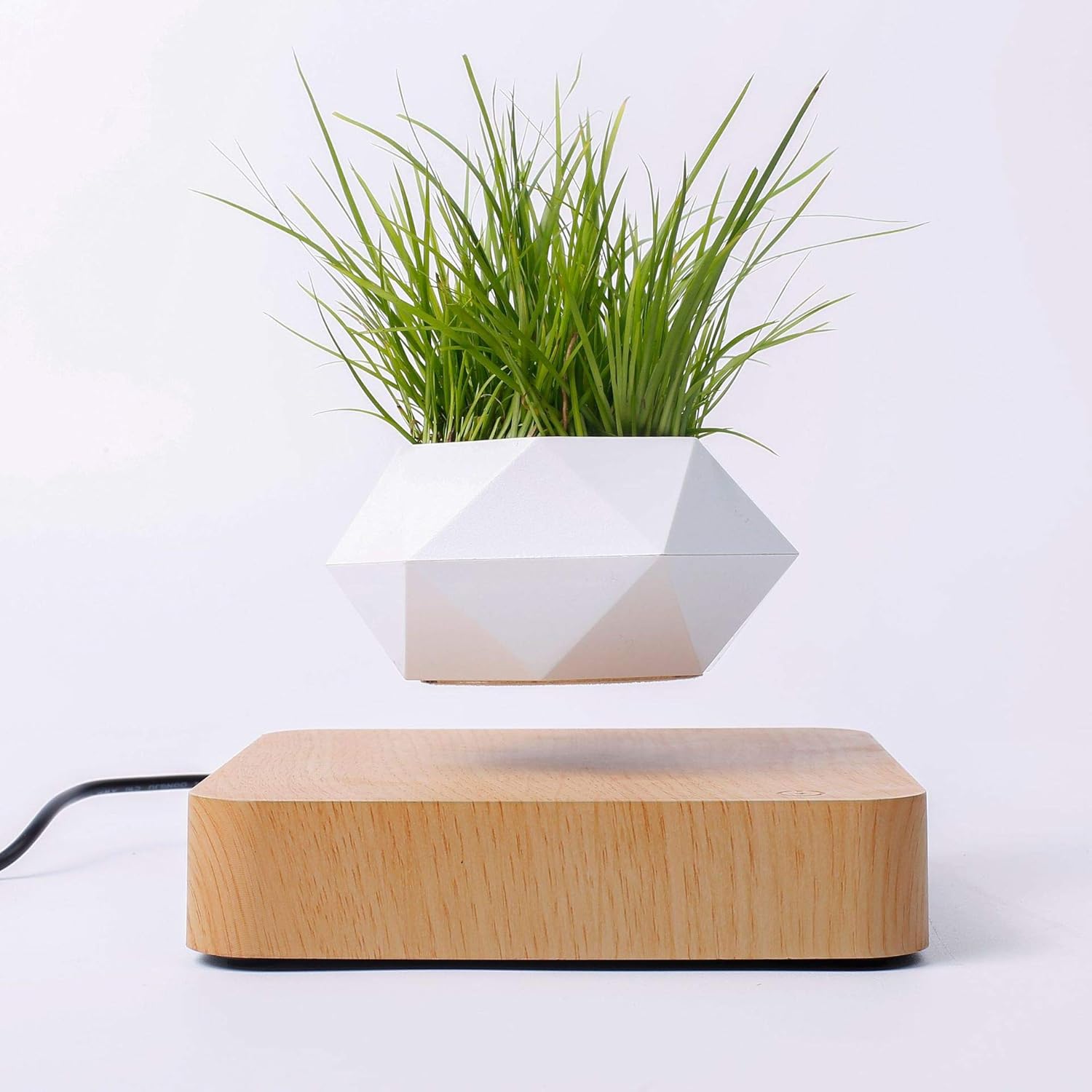 QUWOTXE Magnetic levitation Floating air Bonsai creative ornaments Rotation potted plant Suspension Flower Pot Home Desk Decor (light brown) - Image 5