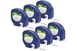 PILLEX 6 Pack Label Maker Refills White Paper Tape Replacement for Dymo LetraTag Refills 1/2" x 13' Dymo Label Tape 12mm Compatible with Dymo LetraTag 100H Plus LT-100T and LT-200B
