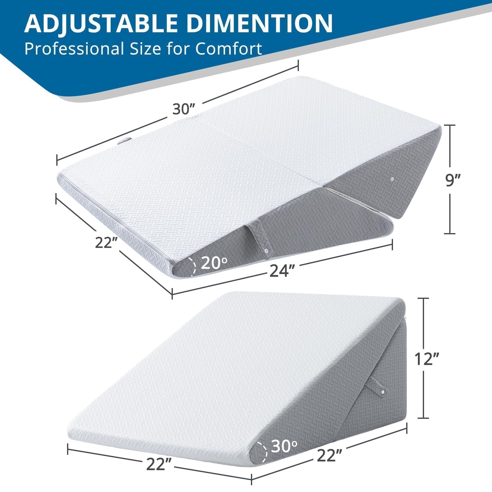 Sasttie Wedge Pillow for After Surgery, Adjustable Memory Foam Bed Wedge Pillow Headboard for Sleeping, Acid Reflux, Surgery Recovery, Neck & Back Support, White and Dark Grey