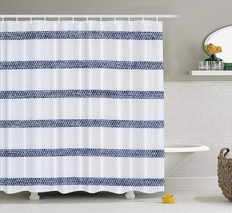 Lilymua Striped Shower Curtain Navy Blue And White Striped Twill