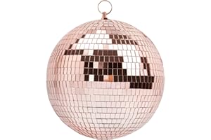 Mirror Ball, MUZTOP 8 Inch Disco Ball with Hanging Ring, Light Mirror Ball for Disco Parties DJ Stage Wedding Christmas Home Decor, Rose Gold