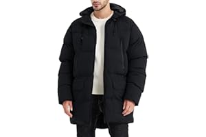 Rejork Men's Long Winter Coat Hooded Warm Quilted Jacket Water-resistant Cold Weather Parka