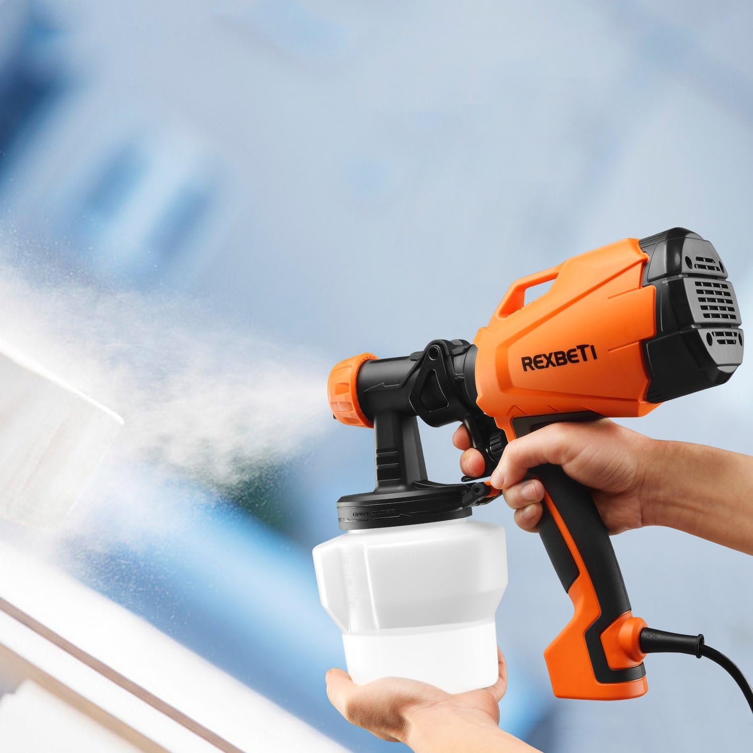 REXBETI Ultimate-750 Paint Sprayer, High Power HVLP Home Electric Spray Gun, Lightweight, Easy Spraying and Cleaning, 5-pcs Paint Strainers, 4 Nozzles(1 Nozzle has Already Been Installed on The Gun) - - 