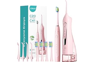 COSLUS Portable Water Flosser with Electric Toothbrush Combo: 2-in-1 Oral Clean Kit for Teeth, Braces, Gums Care - Brushing & Flossing for Adults, Family, Travel Use, BPA-Free, Black, C20 & C41