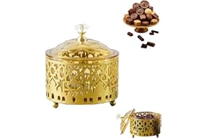  Ramadan Candy Dish with Lid - Gold Eid Mubarak Serving Tray and Cookie Jar,Decorative Food Container for Sweets,Snacks or N