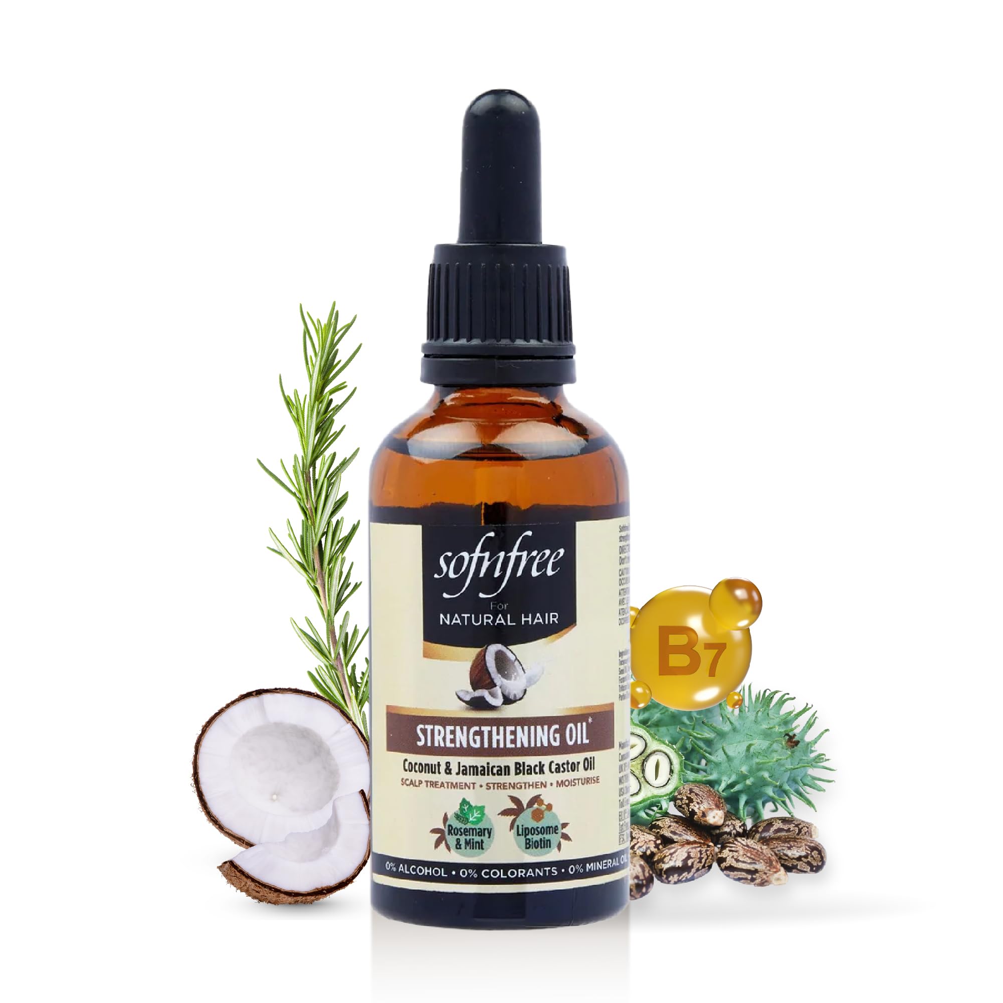 SOF N’ FREE Strengthening Organic Rosemary Oil Include Hair Oils for Hair Growth Infused with Biotin Liposome, Nourishing Scalp Oil with Coconut and Mint, 50ml Sourced by Bronx International Ltd