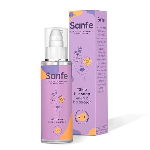 Sanfe Natural Intimate Wash, 3 In 1 - No Odour, No Itching, No Irritation - Lavender & Chamomile(100Ml)