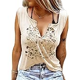 Deranex Women's Wildflower Floral V-Neck Tank Tops Summer Sleeveless Casual Loose Fit Shirt
