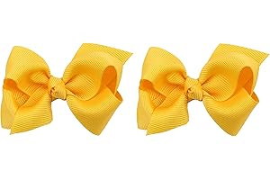 ZOONAI 3 Inch Baby Girl Hair Bows Boutique Hair Clip Teens Toddlers Hairpin Headwear - Set of 2 (Yellow)