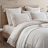 Bedorm Beige King Comforter Set Ruffled Bedding Comforter Shabby Chic Ruffle Fringe Coquette Bedding Boho Farmhouse Quilt Bedding Set for All Season