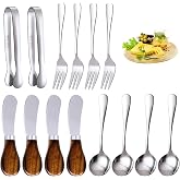 Charcuterie Accessories (14 Pcs), Cheese Spreaders for Charcuterie Board, Mini Serving Spoons, Forks and Mini Serving Tongs - Charcuterie Utensils for Butter, Cheese and Pastry Making