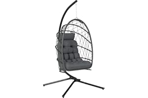 Outsunny Hanging Egg Chair with Stand, Foldable Wicker Rattan Swing Chair with Thick Cushion, Dust Cover and Safety Rope for 