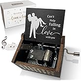 Hcaredee Can’t Help Falling in Love Music Box for Lover Girlfriend Boyfriend Wife Husband Hand Crank Engraved Wooden Musical Boxes Gifts for Birthday Anniversary Valentine's Day Black