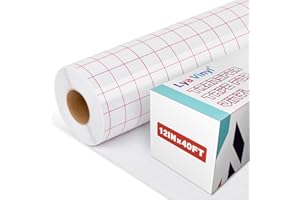 LYA VINYL 40FT Transfer Tape for Vinyl - Clear Vinyl Transfer Paper Tape Roll, 12” x 40 FT with 1/2 Red Grid Standard Tape for Cricut Adhesive Vinyl for Craft Decal, Mug Decal