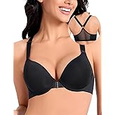 Front Closure Bras for Women Racerback Plunge Underwire Lightly Padded Seamless Bra B-DD Cups