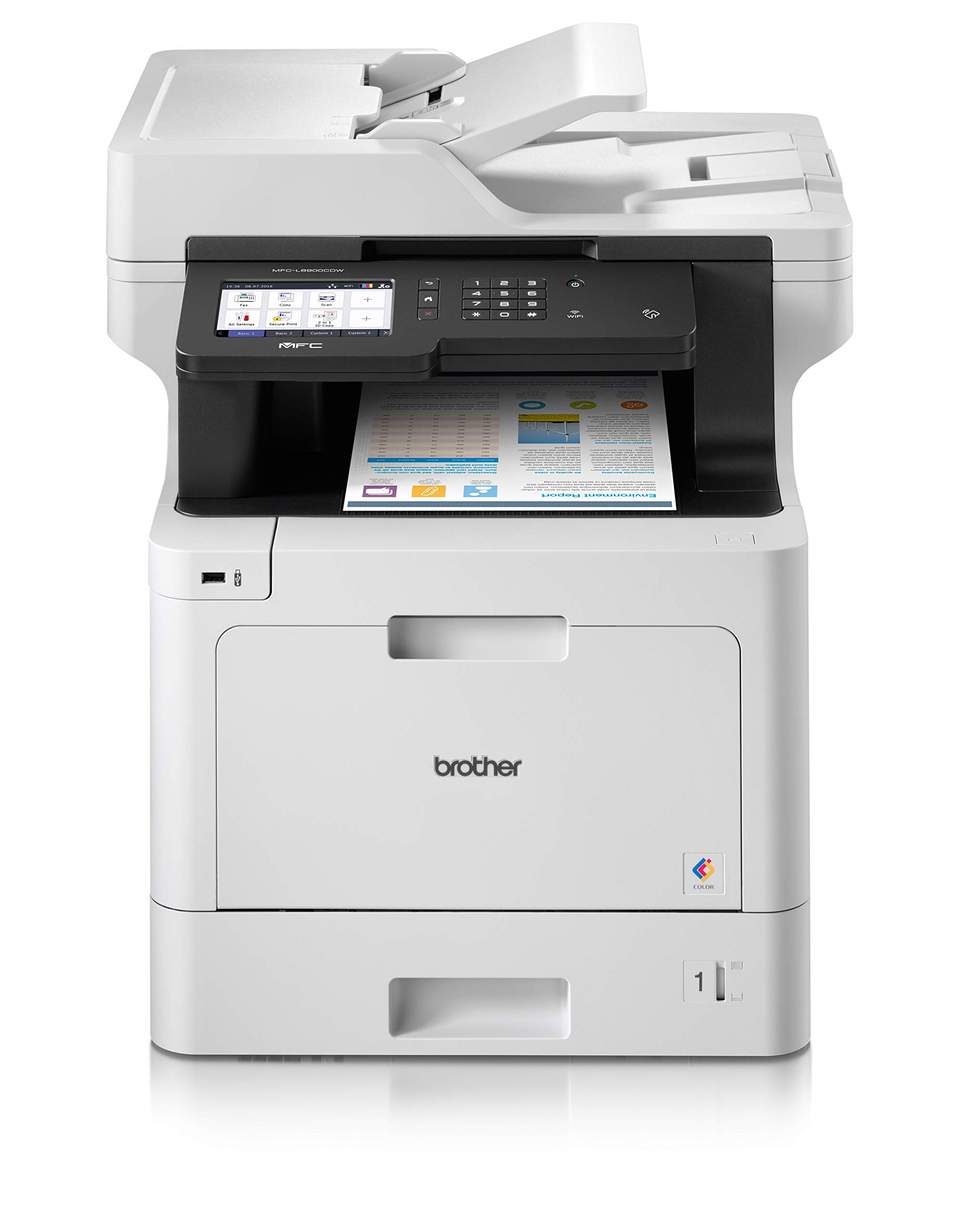 Brother MFCL8900CDW | Multifunzione Laser a Colori | 31 ppm | Stampa e Scansione Fronte/Retro | Touchscreen da 12.6 cm | WiFi, LAN, NFC e USB | Inbox toner da 3.000 pag (Nero) e 1.800 pag (colori CMY)