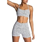 IWEMEK Women's Workout Sets 2 Piece Yoga Outfits High Waisted Biker Shorts and Cross Back Sports Bra Gym Set