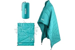 Snuggle Sac Outdoor Puffy Camping Blanket, Packable Water Resistant Warm Down Alternative Stadium Hiking Blanket, Lightweight Compact Camping Quilt Blankets for Travel, Beach, Picnic, 55" x 70" Teal
