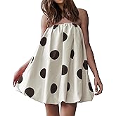 Meladyan Women’s Polka Dot Bubble Mini Dress Strapless Backless Loose Fit Tube Dress Elegant Pleated Elastic Beach Dress
