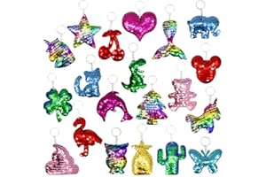 TTSAM 20 Pieces Reversible Mermaid Sequin Keychain Glitter Flip Sequin Keychains Animal Shape Sequin Key Chains Valentine's Day Gift Party Events Gift Birthday Party Supplies (20 Styles)