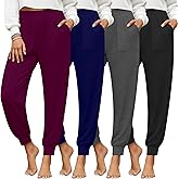 Yearntown 4 Pack Women's Yoga Joggers, Cozy Lounge Pants with Pockets Loose Casual Gym Athletic Sweatpants Comfy Cuffed Pants