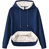 MoFiz Women's Casual Winter Warm Fleece Sherpa Lined Hoodie Sweatshirt Thick Long Sleeve Pullover with Pockets