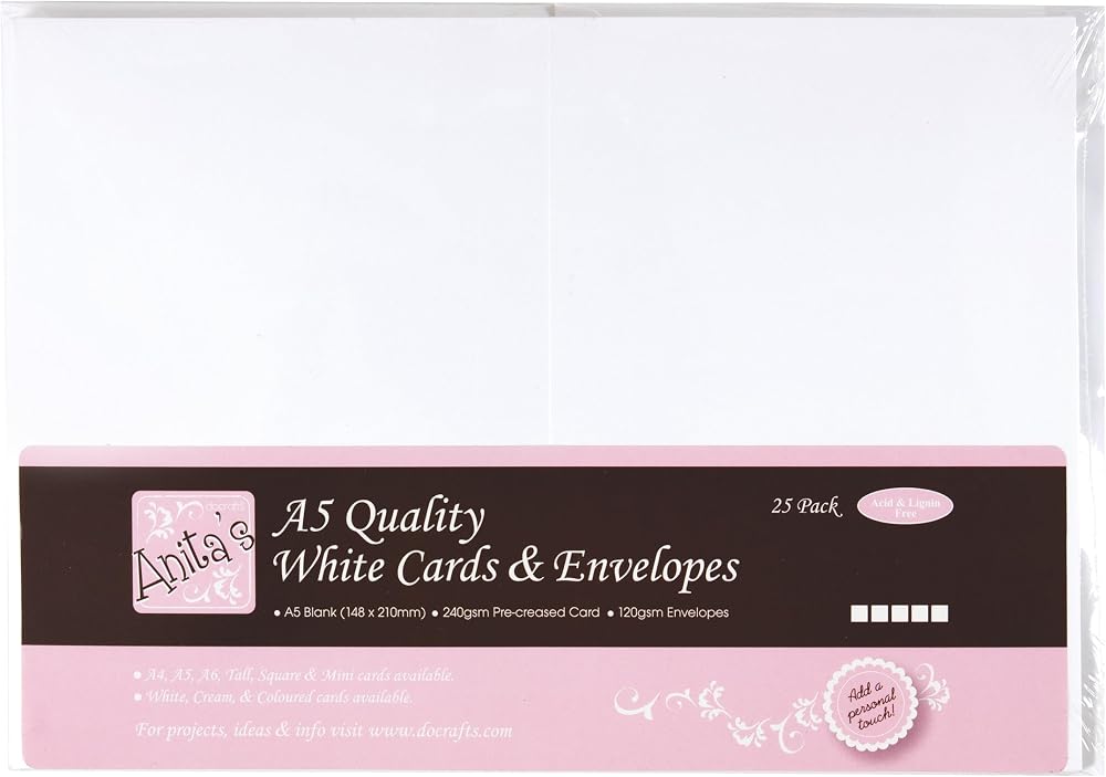 Anita's Plain Blank Cards & Envelopes A5 White Pack 25