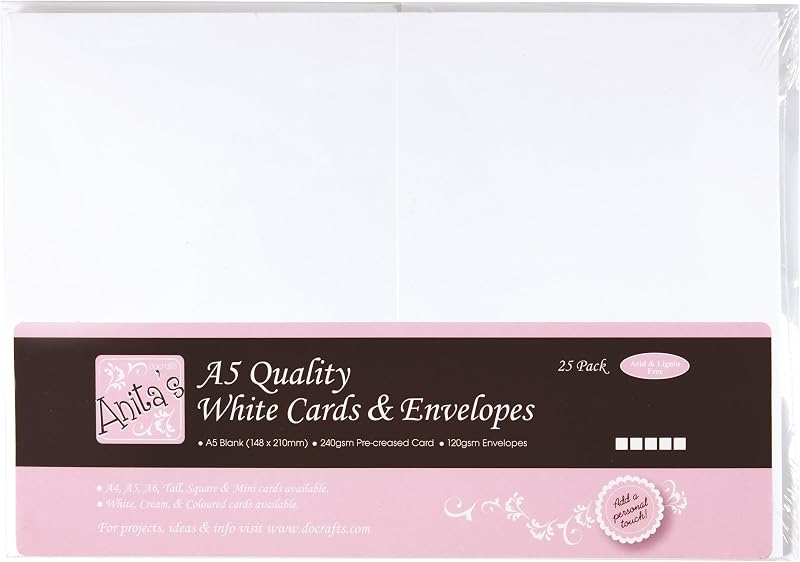 Anita's Plain Blank Cards & Envelopes A5 White Pack 25