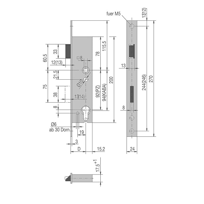 WSS Rohrrahmen-Schloss | Dornmaß: 45 mm | Stulpe 270 mm flach Edelstahl | 1 Stück
