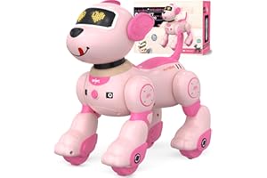 anysun Remote Control Robot Dog Toy for Kids, Programmable Smart Puppy Intelligent Learning Dancing Walking RC Robot Toys for Girls and Boys (Pink)