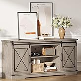 IDEALHOUSE Farmhouse TV Stand and Entertainment Center for Tv up to 65 inches with Sliding Barn Doors and Adjustable Shelf, Tv Media Console Table with Storage Cabinet for Living Room, Grey