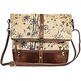 Myra Bag Crossbody Bag for Women - Western Upcycled Canvas & Leather Shoulder Handbag Brown