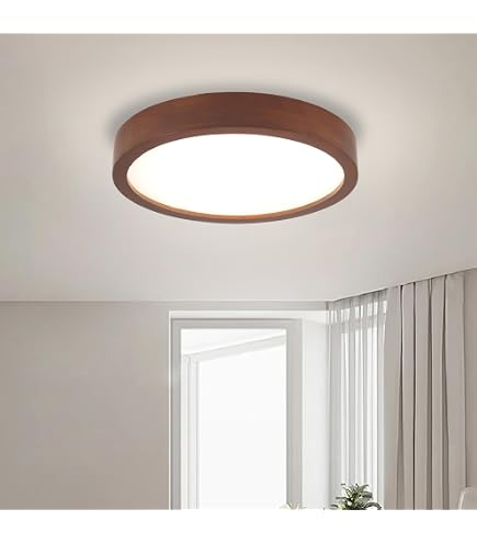 48W Dimmable LED Round Wood-Grain Ceiling Light – 20 Inch, Remote Control, 3000K-6500K, Flush Mount For Bedroom/Living Room