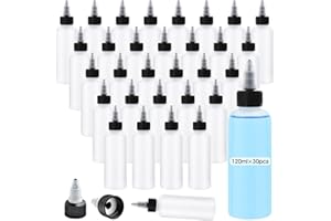 Lainballow 30 Pcs Plastic Squeeze Bottles, 4oz/120ml Boston Dispensing Bottles with Twist Top Cap, Clear Round LDPE Bottle, E