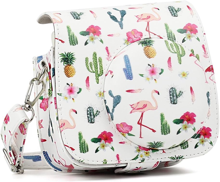 WOGOZAN Camera Case for Fujifilm Instax Mini 9 8 8 Instant Film Camera Accessories Premium PU Leather Bag with Shoulder Strap(Flamingo Cactus)